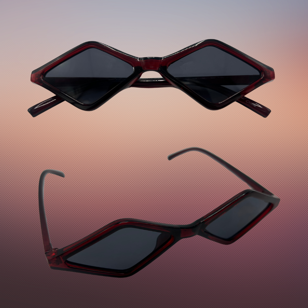 Vintage Dark Red Diamond-Shaped Sunglasses with Black Lenses - Main Image