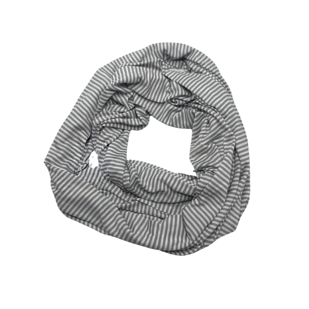 Classic Striped Infinity Scarf in Grey and White – Lightweight & Versatile - Swaggy Steals