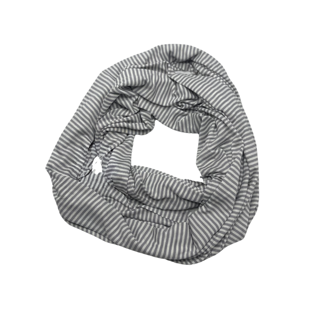 Classic Striped Infinity Scarf in Grey and White – Lightweight & Versatile - Swaggy Steals