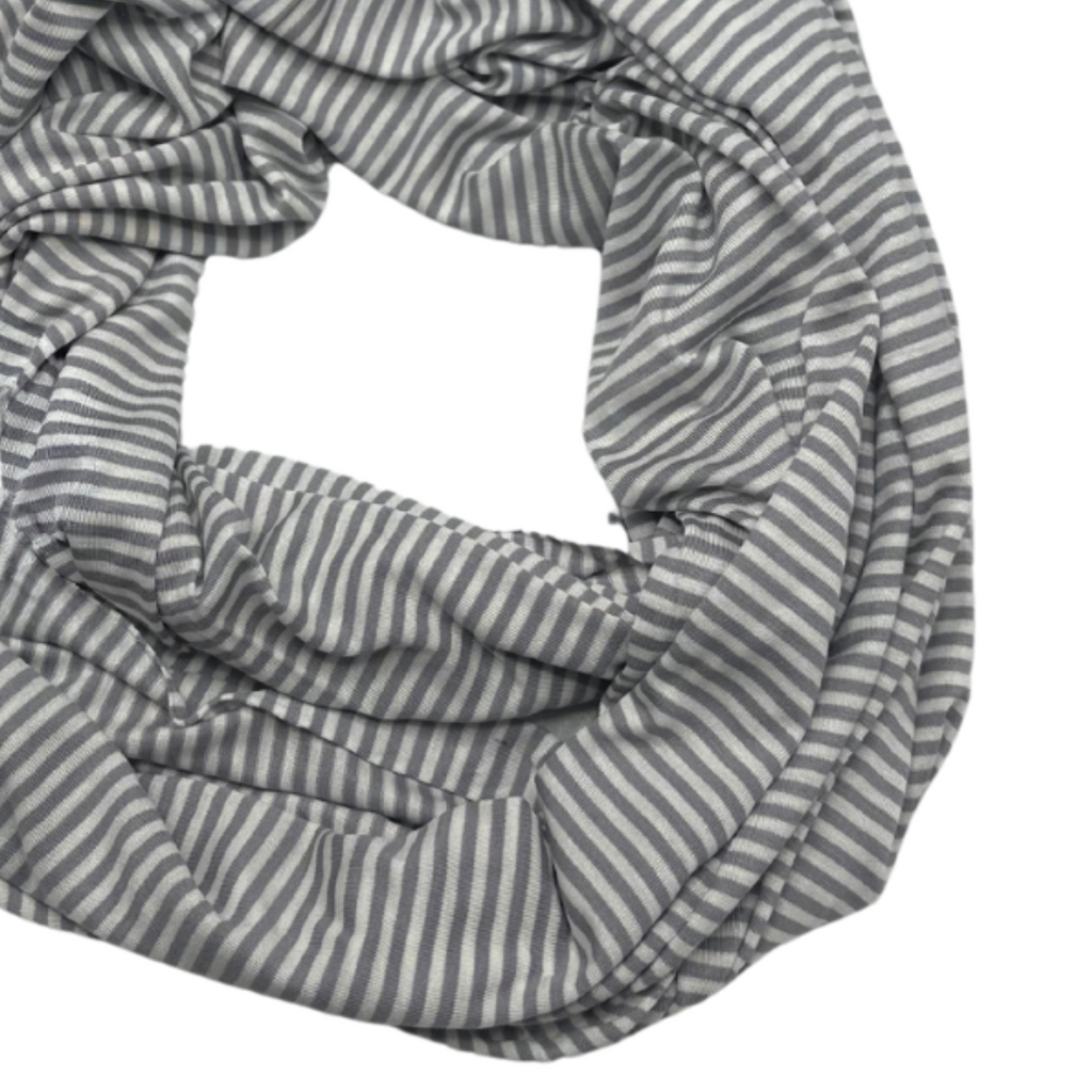 Classic Striped Infinity Scarf in Grey and White – Lightweight & Versatile - Swaggy Steals