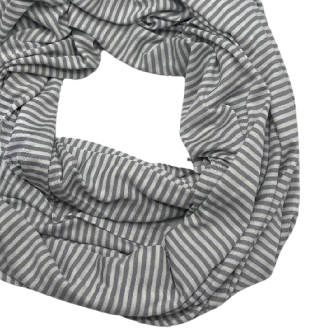 Classic Striped Infinity Scarf in Grey and White – Lightweight & Versatile - Swaggy Steals