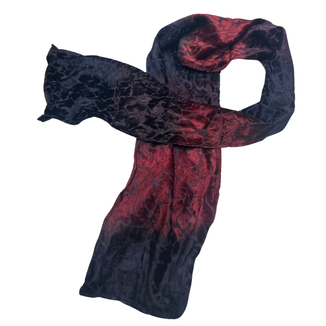 Elegant Red and Black Velvet Burnout Scarf - Floral Pattern - Swaggy Steals