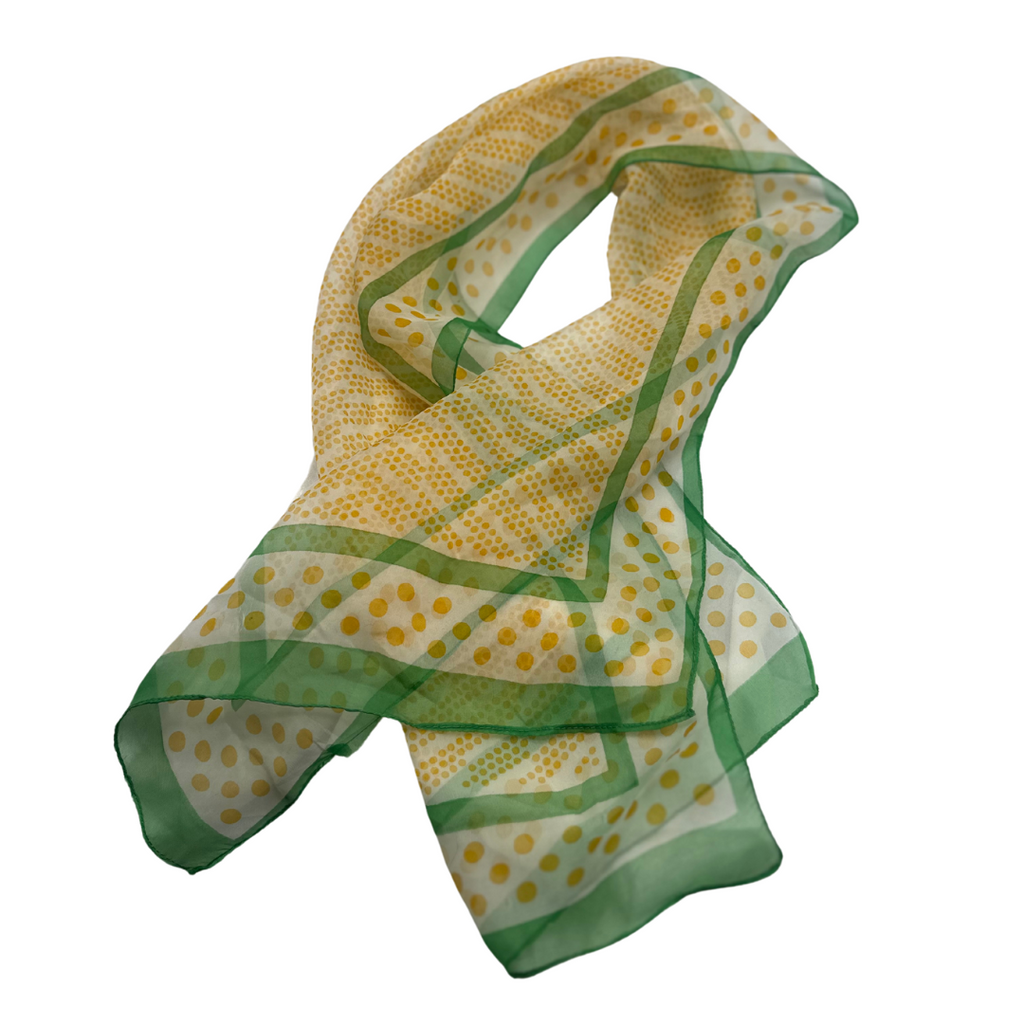 Chic Yellow Polka Dot Silk Scarf with Green Border - Lightweight and Stylish - Swaggy Steals