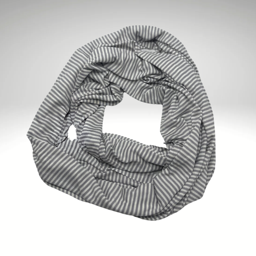 Classic Striped Infinity Scarf in Grey and White – Lightweight & Versatile - Swaggy Steals