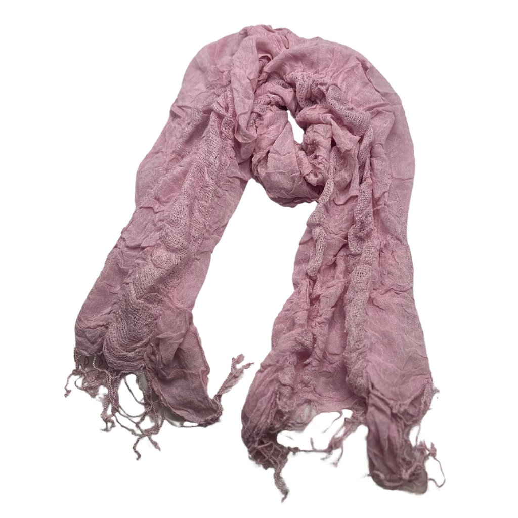 Soft Pink Crinkle Scarf with Shimmer and Frayed Edges - Bohemian Chic - Swaggy Steals