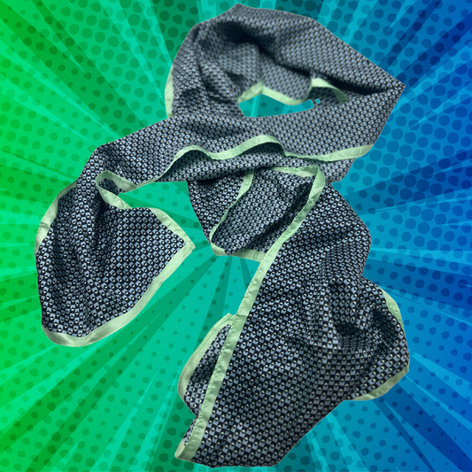 Luxurious Blue, Black, and Green Silk Scarf - Geometric Print with Satin Trim - Swaggy Steals