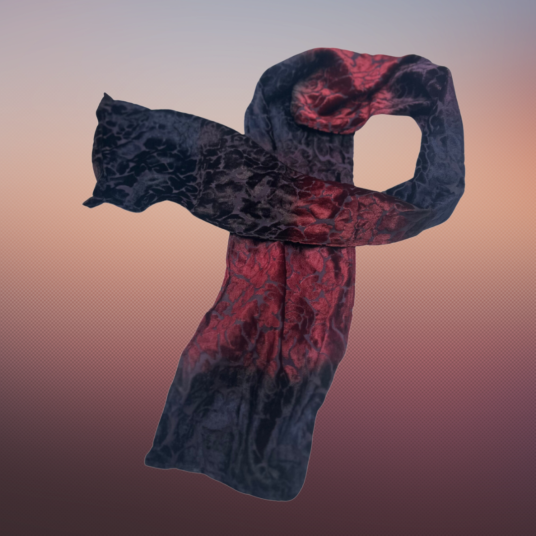 Elegant Red and Black Velvet Burnout Scarf - Floral Pattern - Swaggy Steals